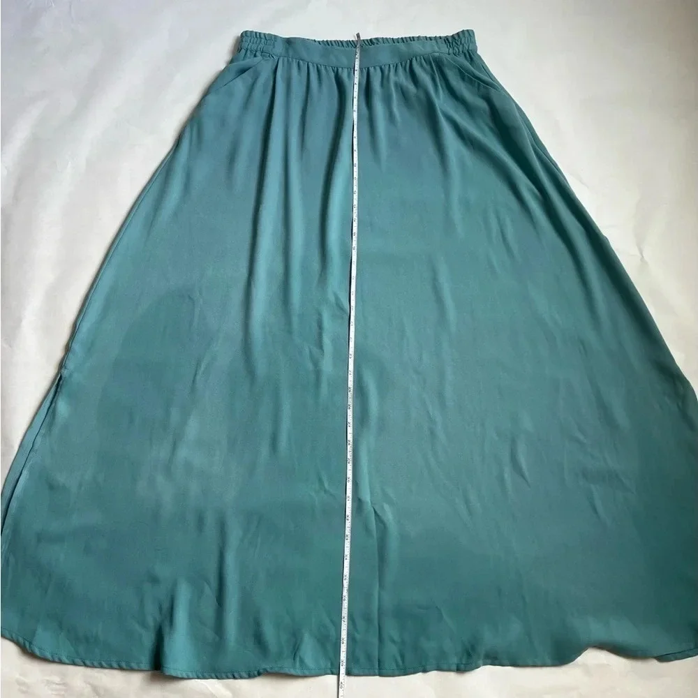 Street One Women's  A-Line Swing Pleated Long Maxi Blue Teal Skirt L NWT - Picture 5 of 8